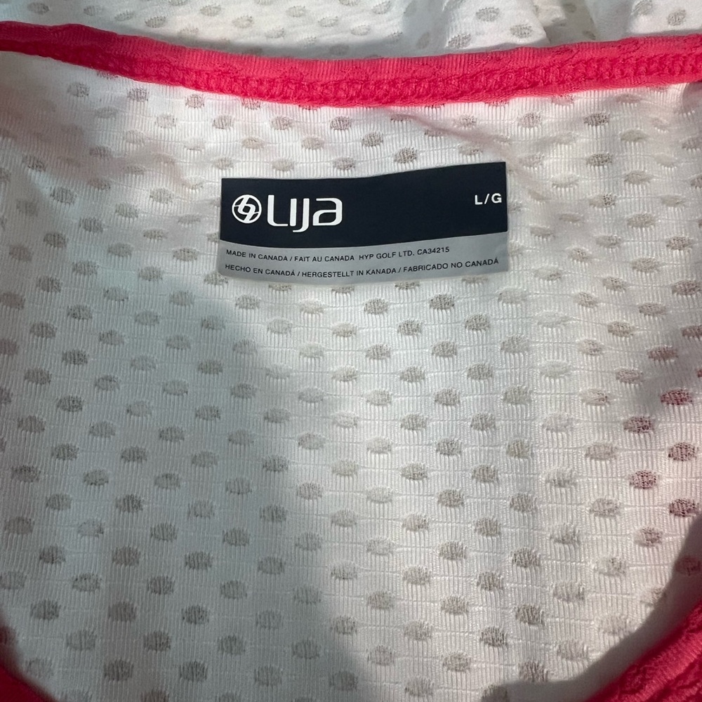 LIJA Women’s Control Tennis Tank Top White with Bubblegum Trim Sz L - Picture 5 of 6